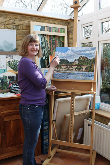 Jane Atherfold Weybridge Surrey Artist painting in studio