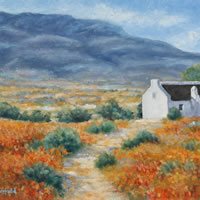 Cederberg Biedouw Valley White Cottage Oil Painting – South Africa Art Gallery