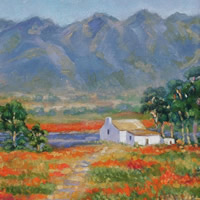 Farmers Cottage Namaqualand Daisies – Oil Painting – South Africa Art Gallery
