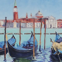 Gondolas and San Giorgio Maggiore Venice Oil Painting – Italy Art Series