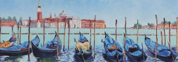 Gondolas and San Giorgio Maggiore Venice Oil Painting - Italy Art Series